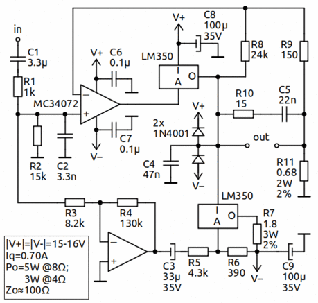 5W class-A transconductance amplifier schematic