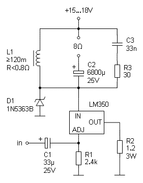 SERT (Single-ended regulator transconductor) vahvistinkytkentä käyttäen piiriä LM350