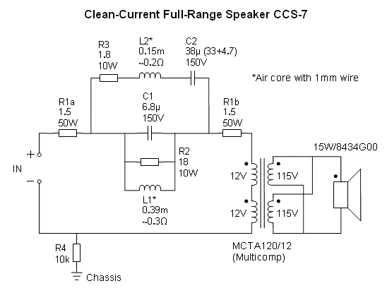 Clean-current fullrange speaker CCS-7, circuit
