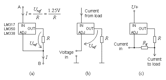 Controlled current sources from adjustable voltage regulators