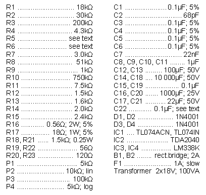 Parts list for current-output amplifier